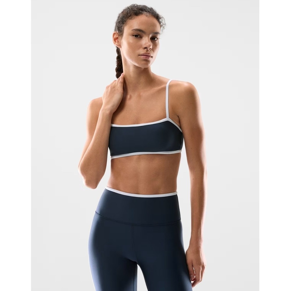 Aritzia Golden GloTone Showup Sports Bra Sporty Admiral Blue Bright White Piping